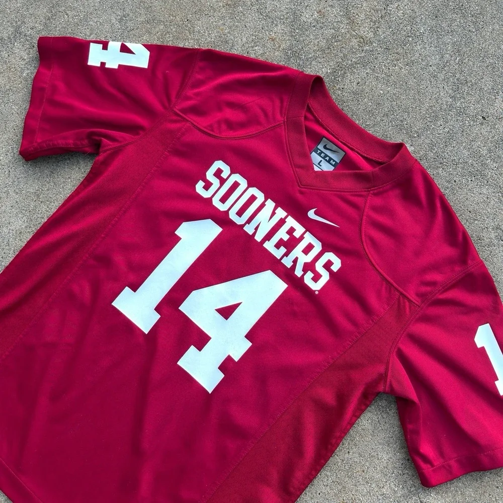 Nike Oklahoma Sooners #14 Football Jersey NCAA Football Red/White Youth Large